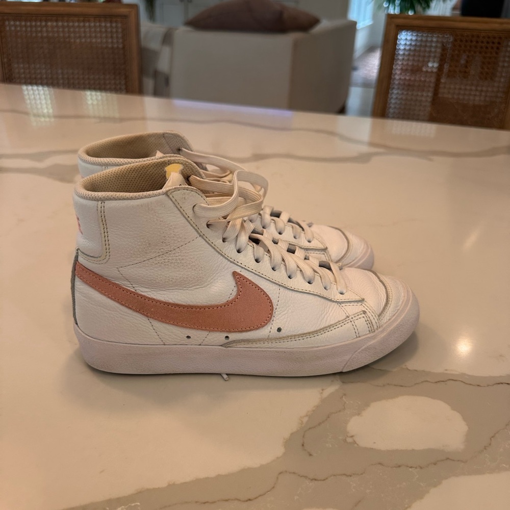 Nike White and Pink High-Top Sneakers